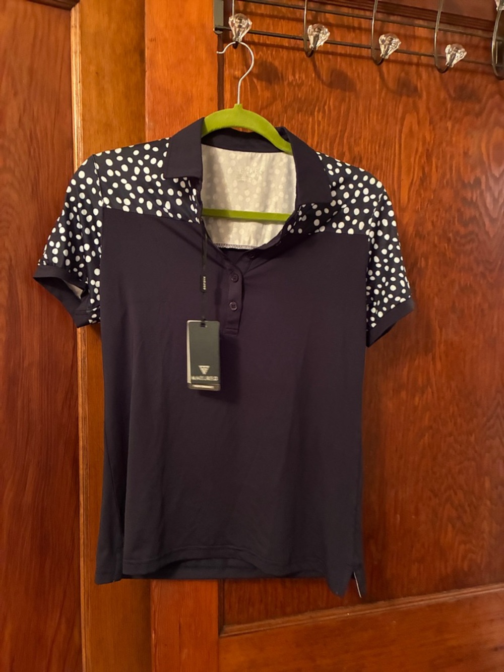 Navy Polka-Dot Shoulder Button-Down Polo